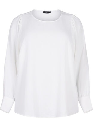 Langermet bluse med tekstur, Bright White, Packshot image number 0