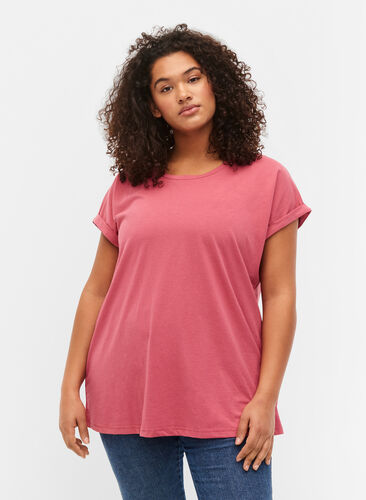 Kortermet T-skjorte i bomullsblanding, Rasperry Pink, Model image number 0