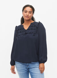 Langarmet bluse med fransede detaljer, Total Eclipse, Model