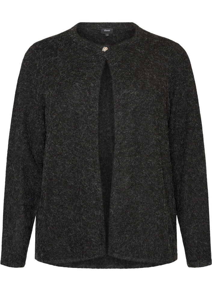 Strikket cardigan med rund hals og knappelukking, Gr&aring;, Packshot image number 0