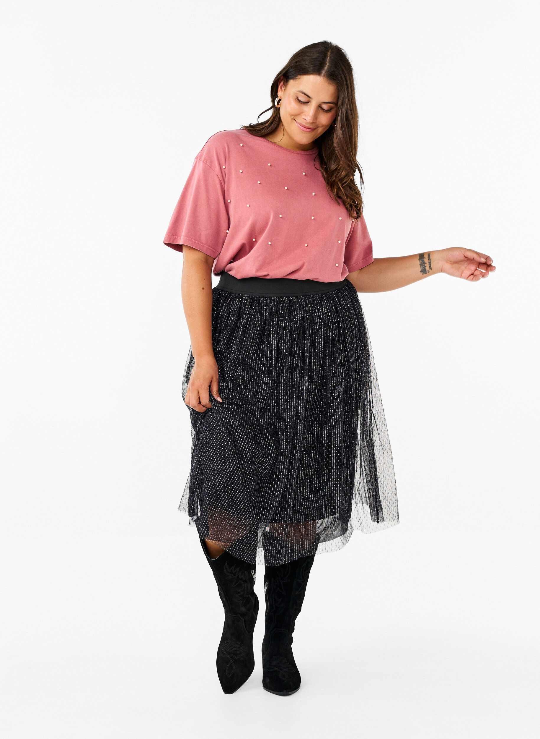 Zizzi T-skjorte med perler, Heather Rose Washed, Model image number 2