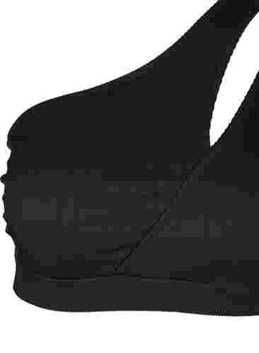 Bikinitopp med one-shoulder i en ribbet struktur, Black, Packshot image number 2