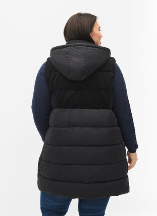 Lang vest med hette og glidelås, Black, Model image number 1