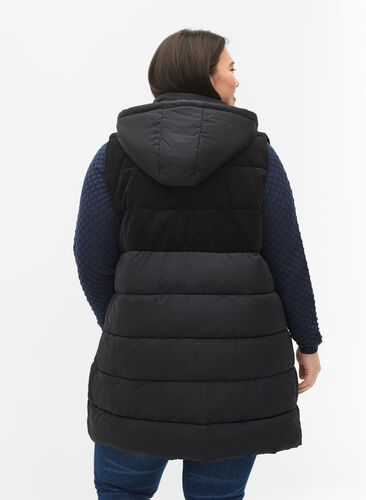 Lang vest med hette og glidelås, Black, Model image number 1