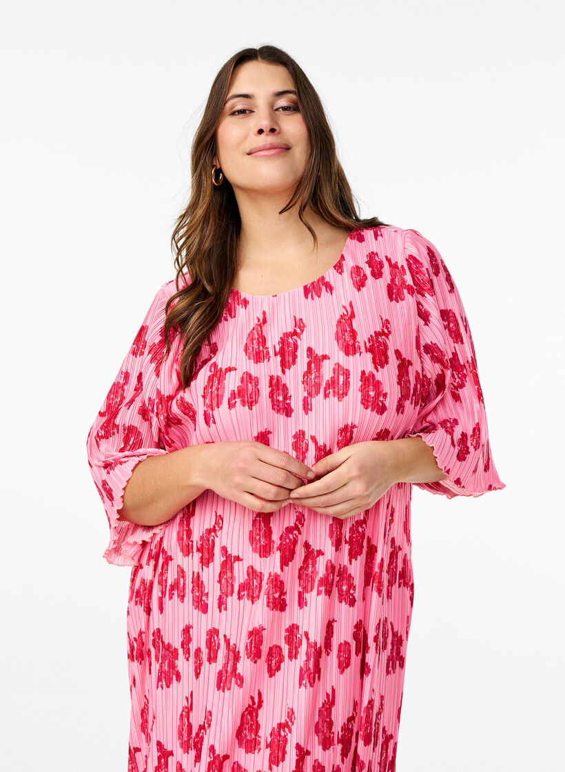 Plissert kjole med 3/4 ermer, Rose Flower, Model