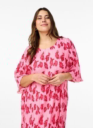 Zizzi Plissert kjole med 3/4 ermer, Rosa, Model image number 2