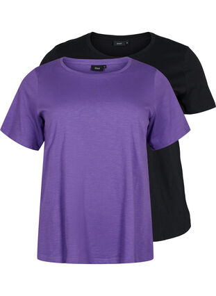 Basis T-skjorter i bomull, 2 stk., Deep Lavender/Black, Packshot image number 0
