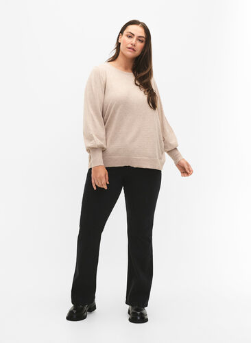 Strikkegenser med viskose og ballongermer, Simply Taupe Mel., Model image number 2