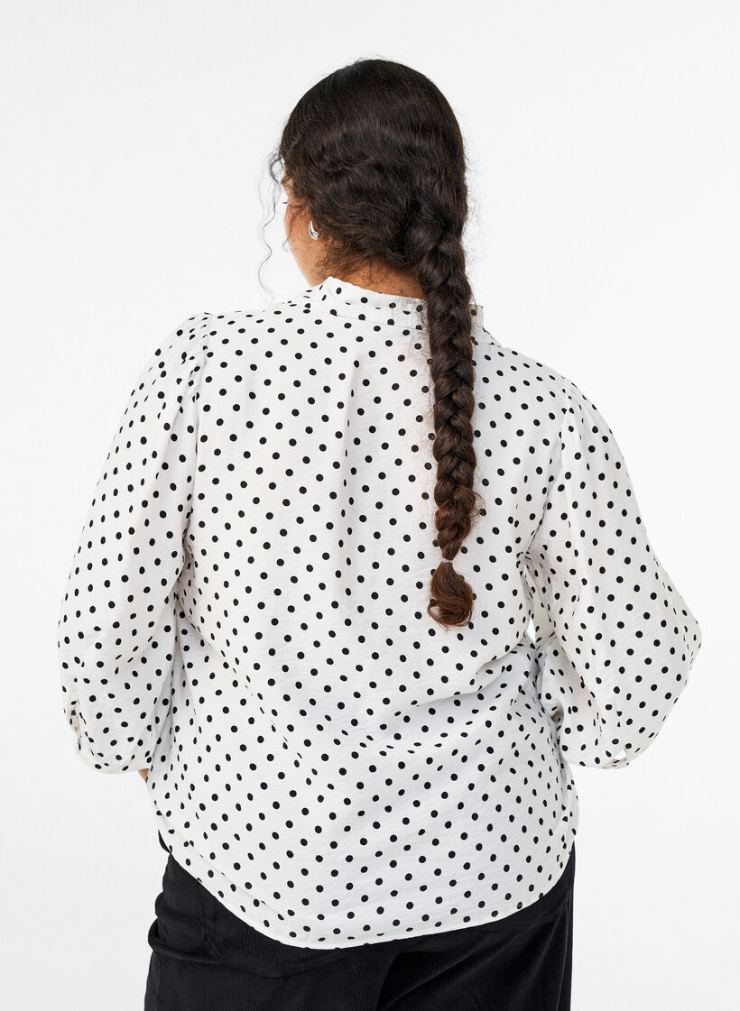Skjorte med prikkete m&oslash;nster og 3/4 ermer, Hvit, Model image number 2