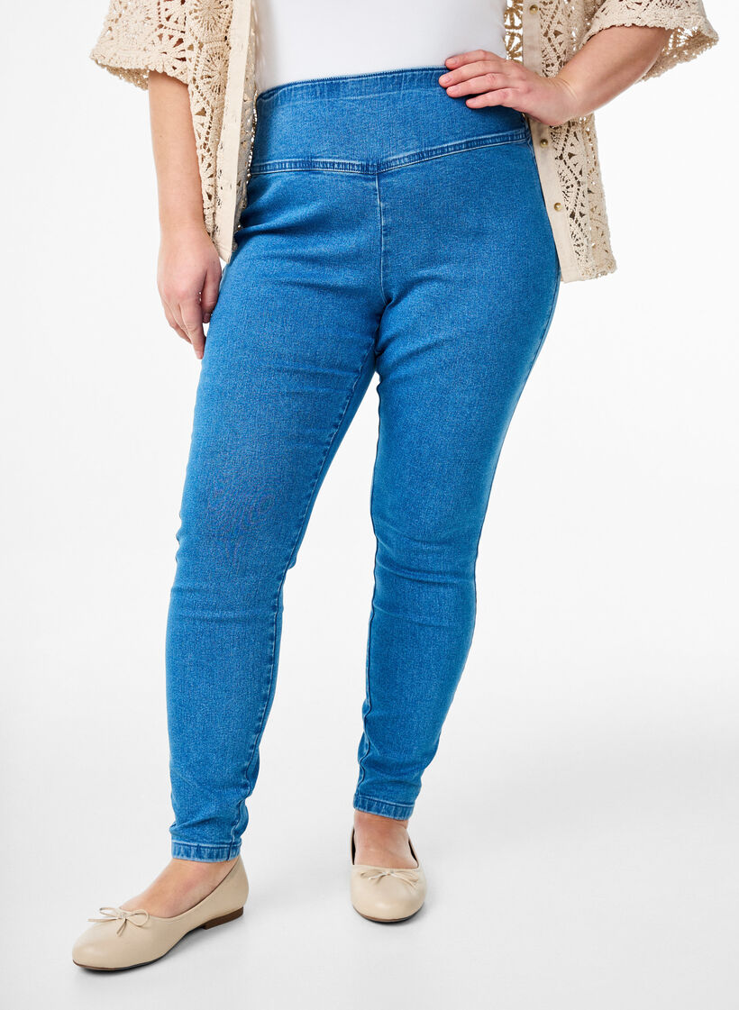 Elastiske jeggings med h&oslash;y midje, Bl&aring;, Model image number 2