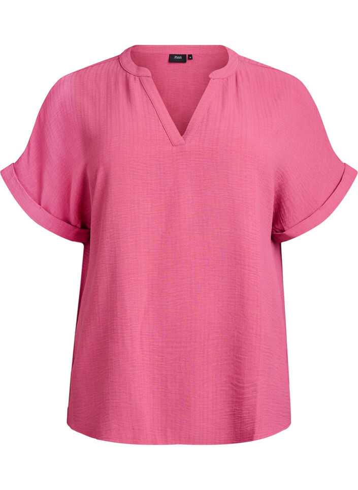 L&oslash;s bluse med korte ermer, R&oslash;d, Packshot image number 0