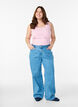 Ensfarget basic topp i bomull, Rosa, Model image number 1