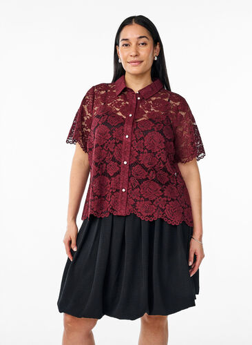 Zizzi Kort ballongskjørt med elastisk linning, Svart, Model image number 0