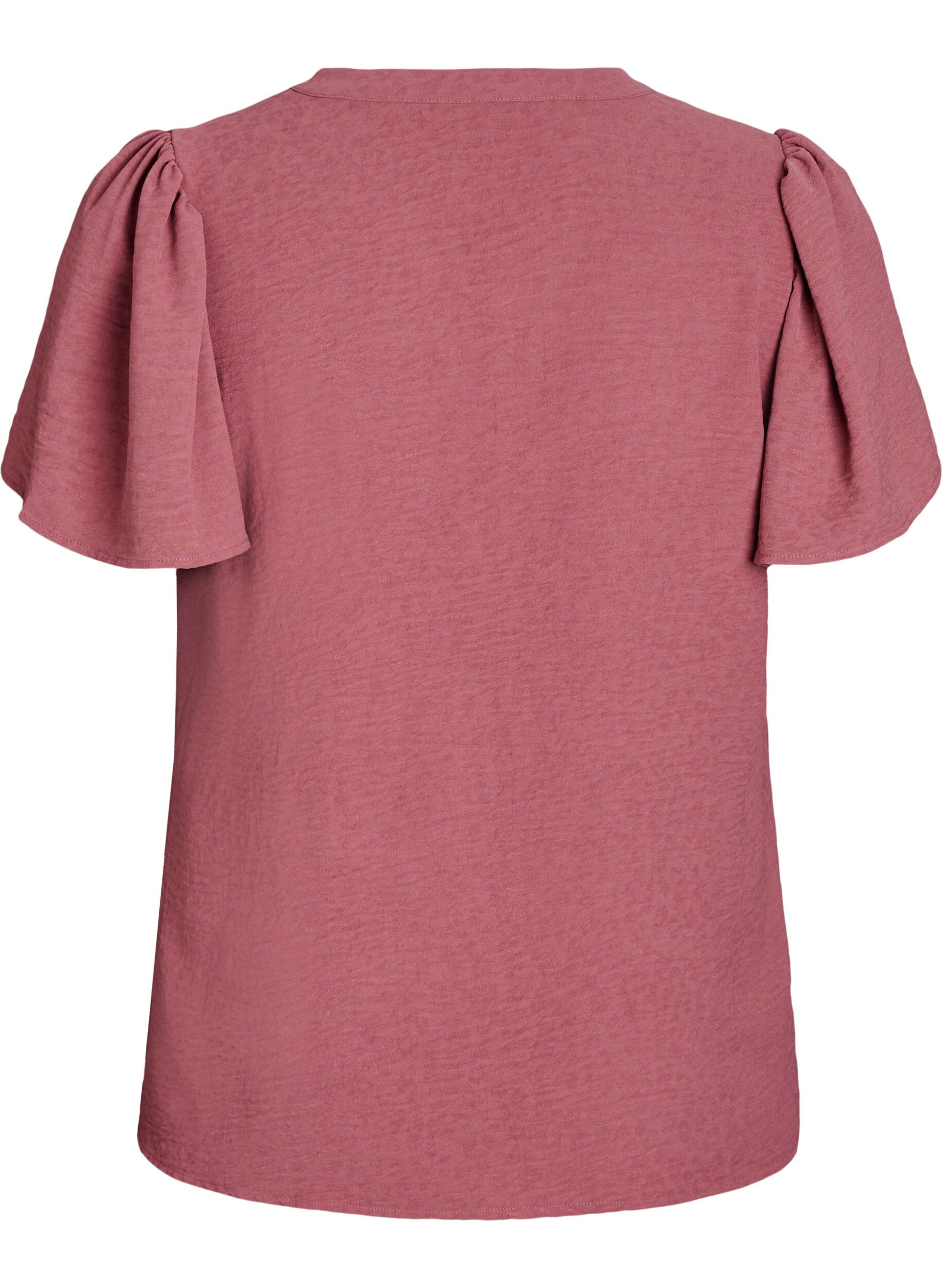 Zizzi Bluse med korte volangermer og V-hals, Rosa, Packshot image number 1