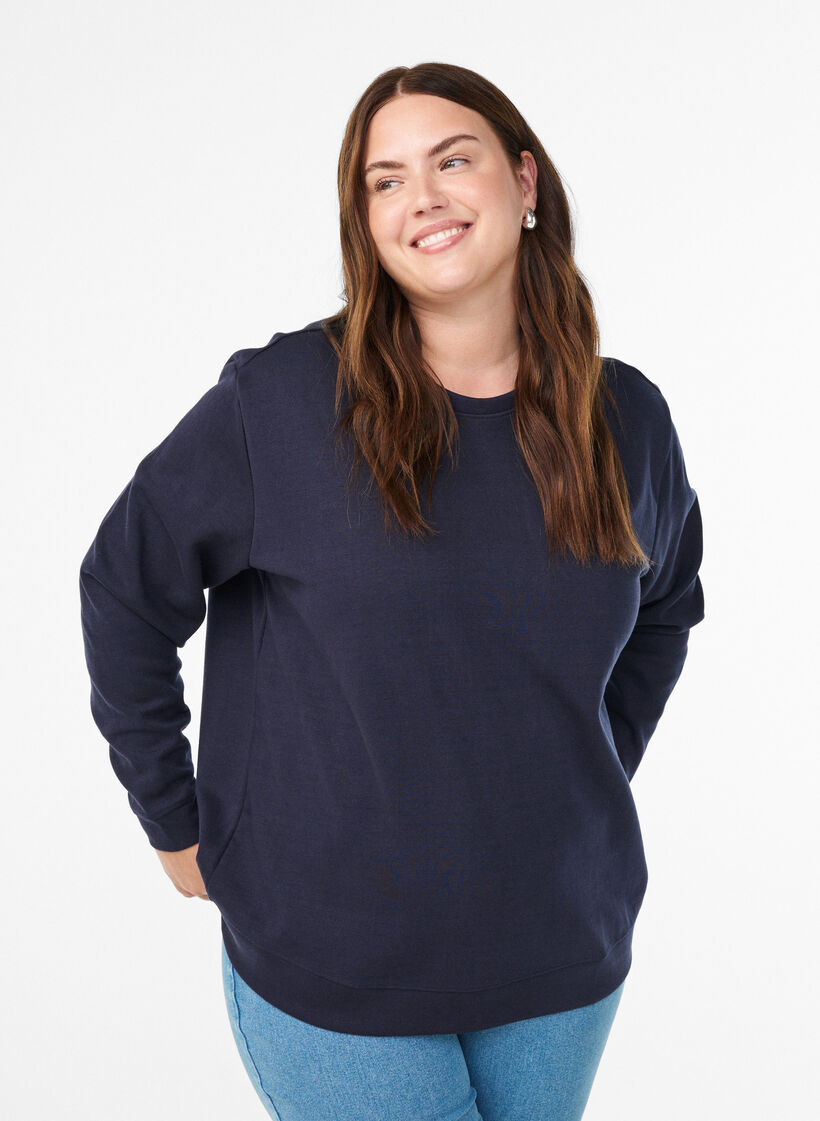Genser med crewneck, Bl&aring;, Model image number 0