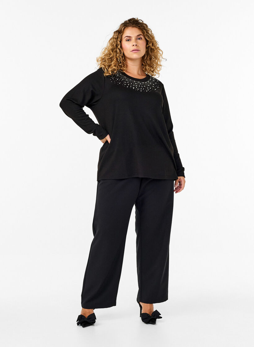 Bluse med perlepynt, Black, Model image number 2