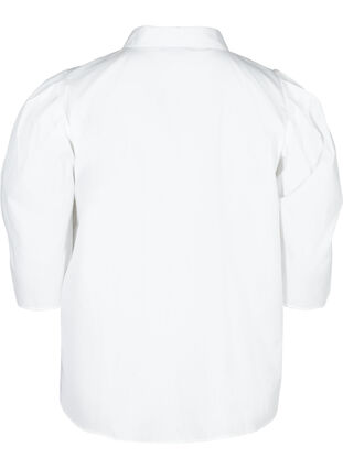 Bomullsskjorte med 3/4-puffermer, Bright White, Packshot image number 1