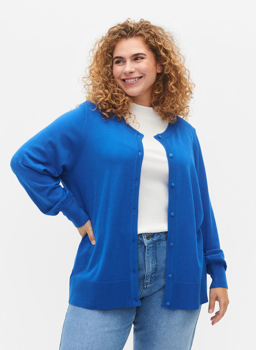 Strikket cardigan i viskose med knapper, Princess Blue, Model image number 0