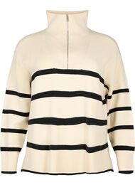 Pullover med striper og høy krage	, Birch w. Black