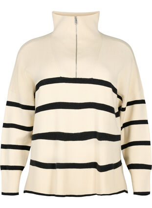 Pullover med striper og høy krage	, Birch w. Black, Packshot image number 0