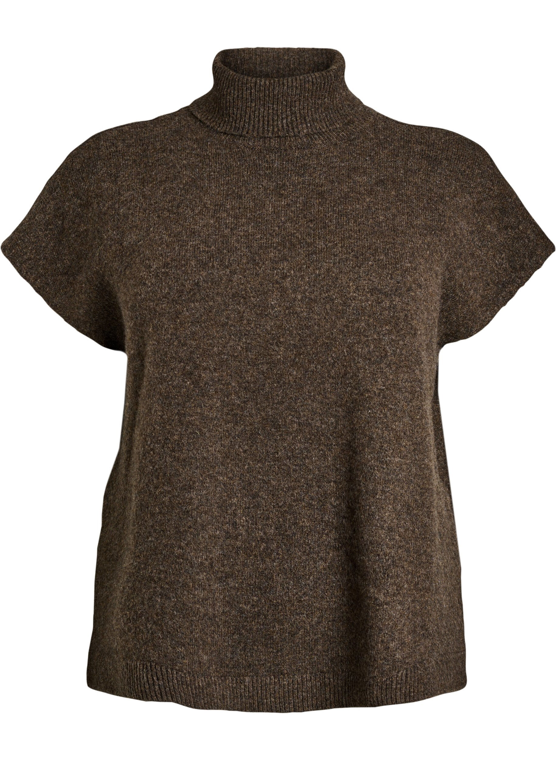 ZizziStrikket vest med h&oslash;y hals, Brun, Packshot image number 0