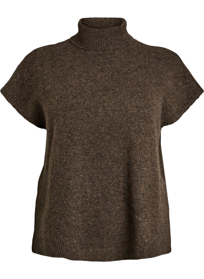 Strikket vest med h&oslash;y hals, Brun, Packshot image number 0