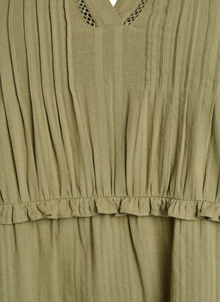 Zizzi Bomullskjole med trekvartlange ermer og volanger, Grønn, Packshot image number 2