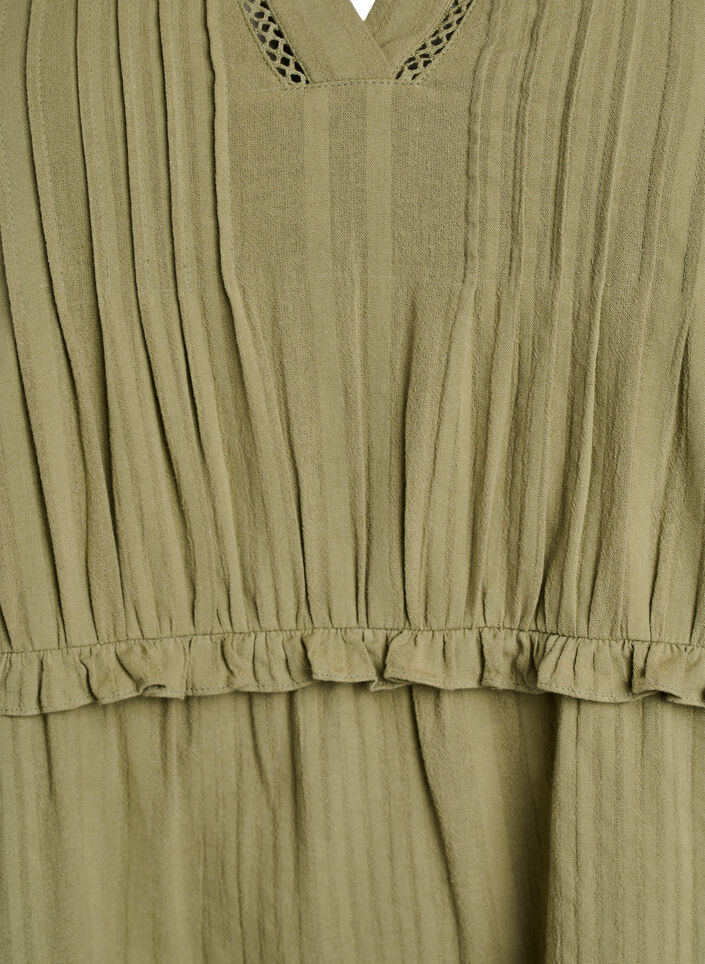 Bomullskjole med trekvartlange ermer og volanger, Grønn, Packshot image number 2