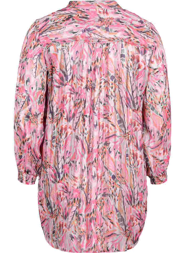 Blomstrete tunika med V-hals og lange ermer, Pink Feather, Packshot image number 1