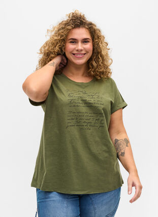 T-skjorte med trykk i økologisk bomull, Four Leaf CloverText, Model image number 0