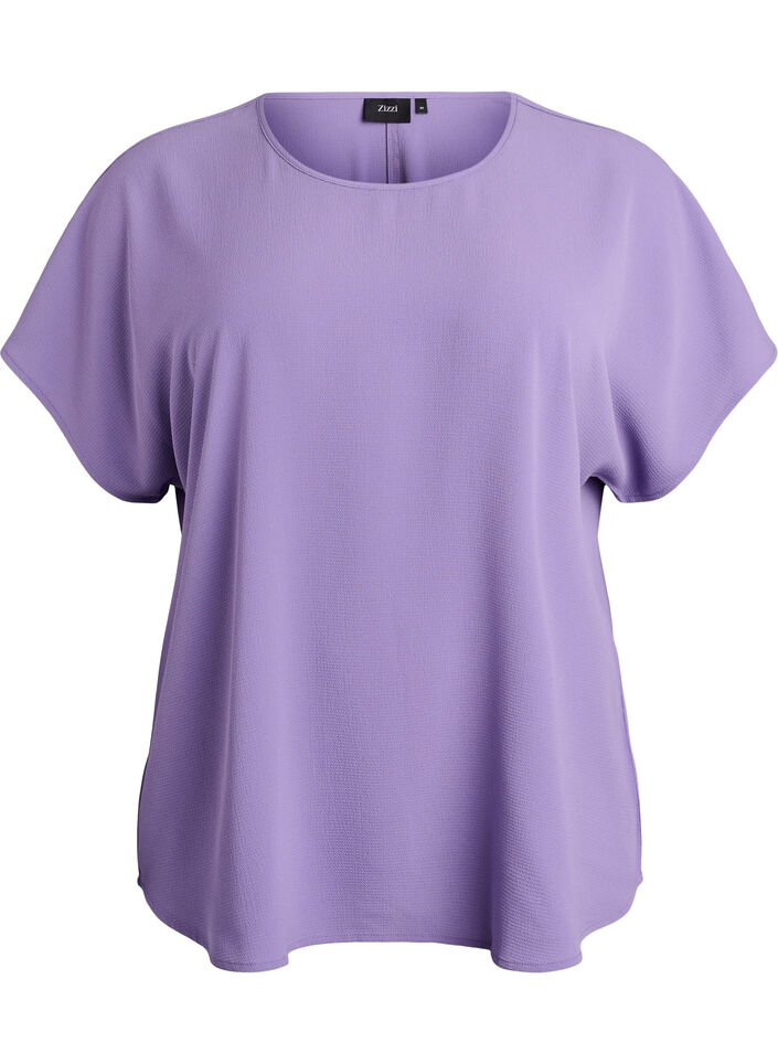 Bluse med korte ermer og rund hals, Lilla, Packshot image number 0