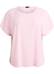Bluse med korte ermer og rund hals, Rosa