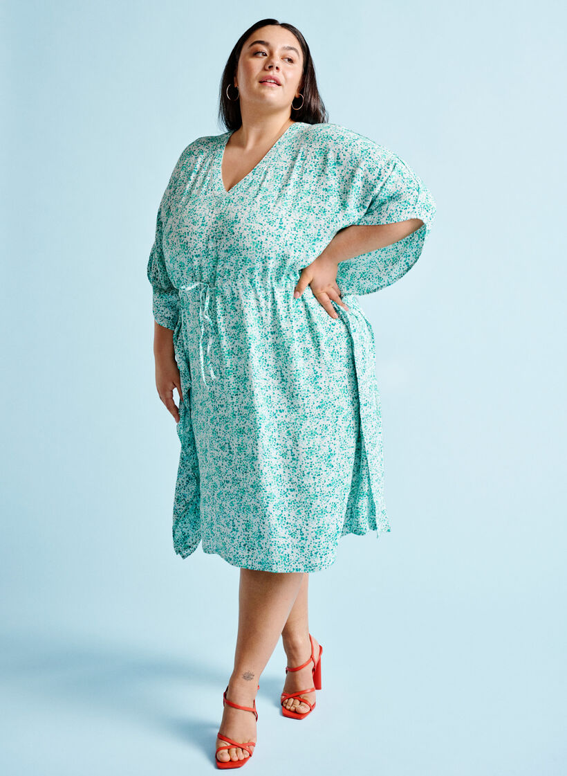 Kaftan i viskose med print, Green Dot, Image image number 0