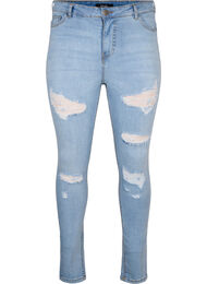 Slim-fit jeans med slitte detaljer, Light Blue, Packshot