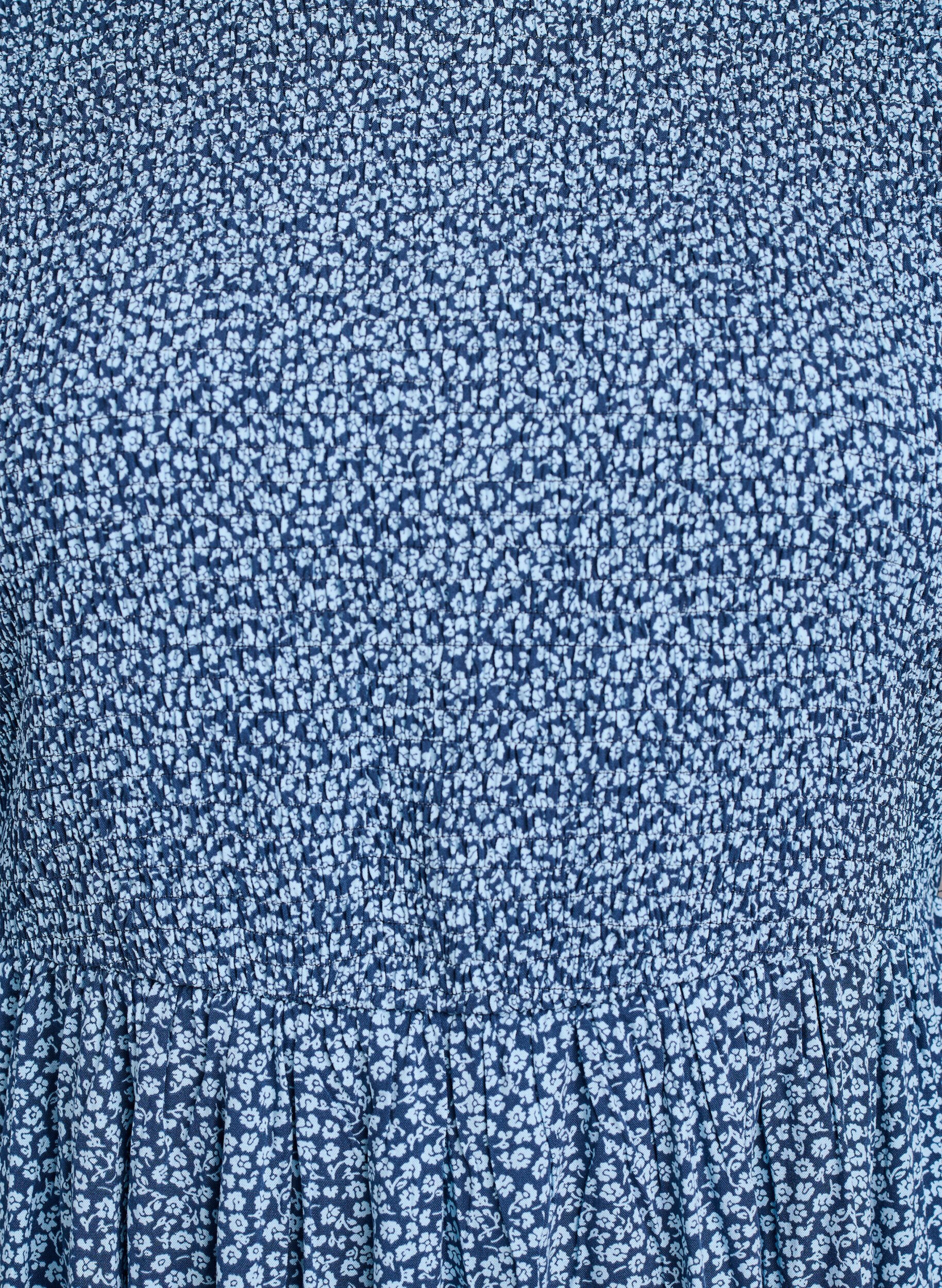 Zizzi Kjole med smocket topp og sm&aring;blomstret m&oslash;nster, Bl&aring;, Packshot image number 2