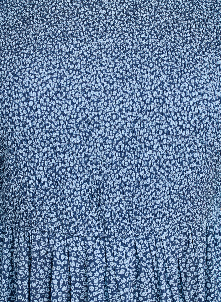 Kjole med smocket topp og sm&aring;blomstret m&oslash;nster, Bl&aring;, Packshot image number 2