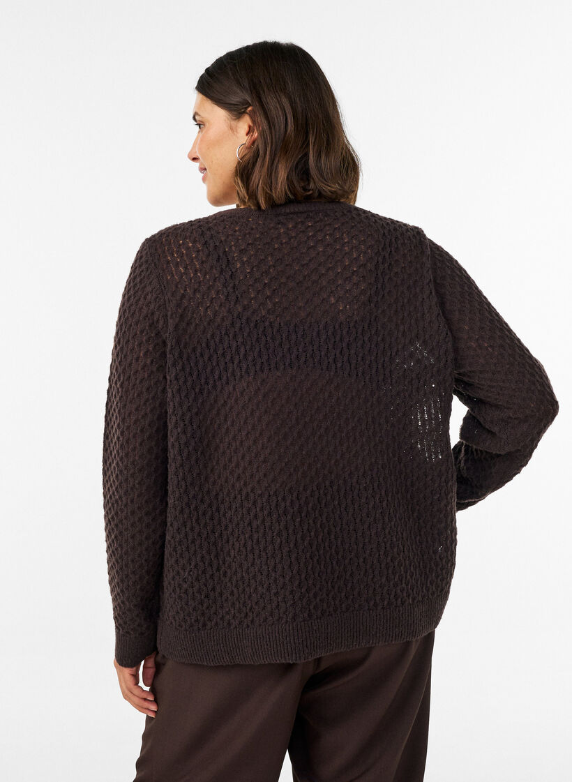 Strikkebluse med strukturert hullm&oslash;nster, Brun, Model image number 2
