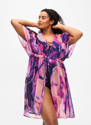 Strandkimono med trykk, Purple Swirl, Model image number 0