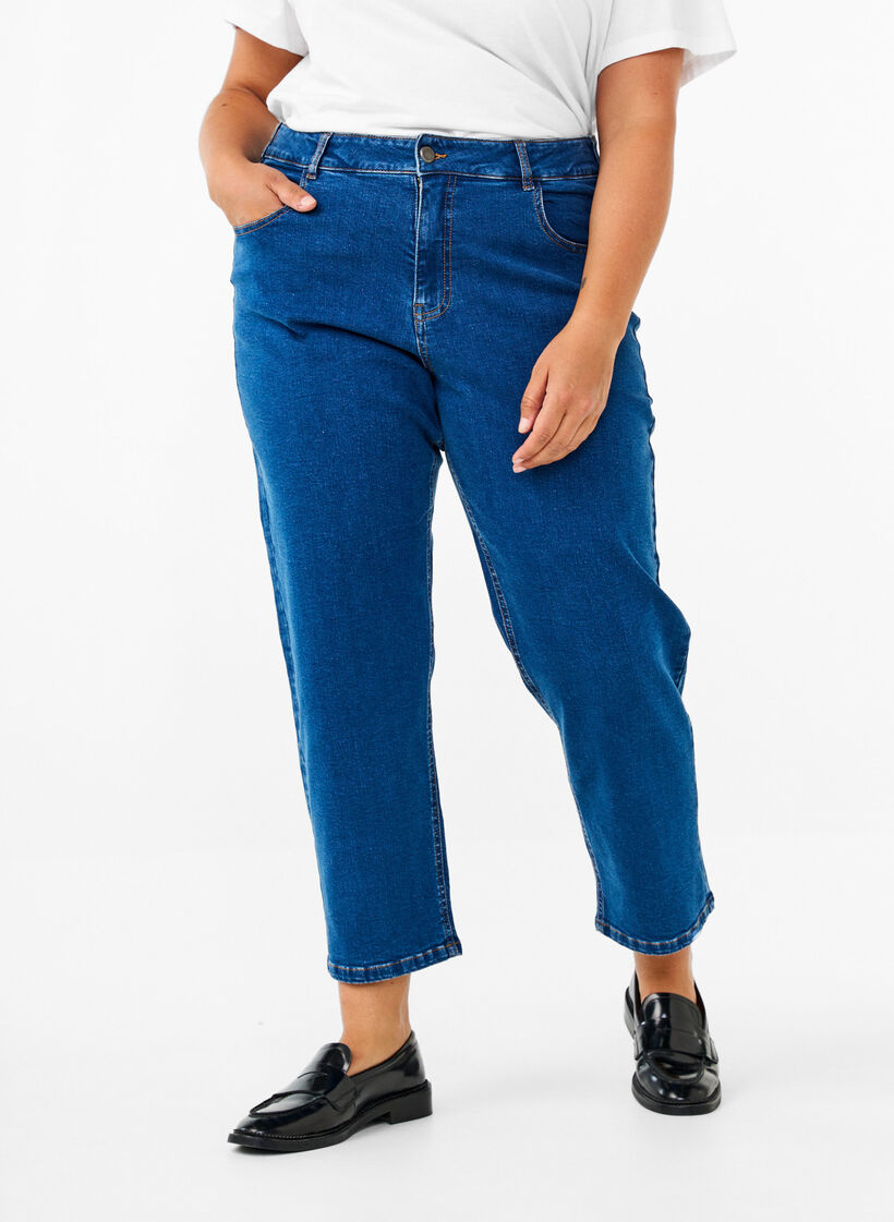 Cropped Vera jeans med rett passform, Blue Denim, Model image number 2