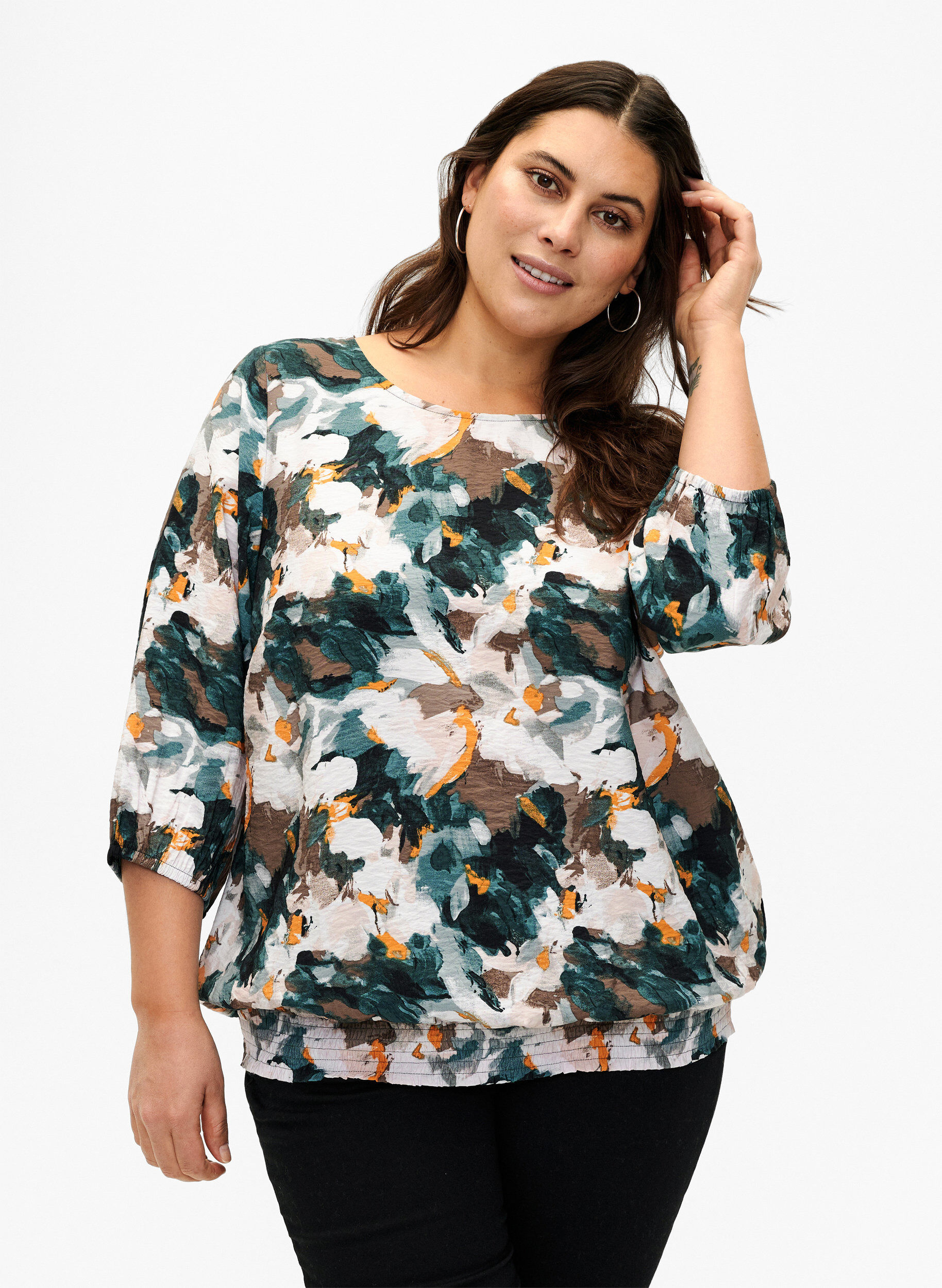 Zizzi Viskosebluse med trykk, Duck Gr. Forest AOP, Model image number 0