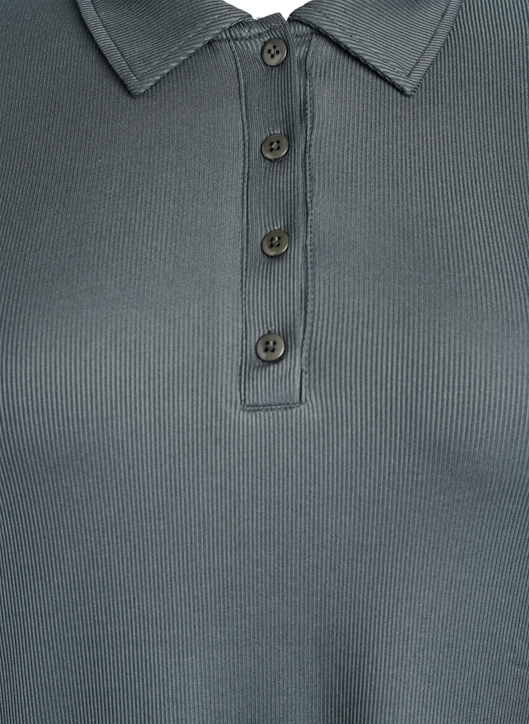 Zizzi Poloskjorte i myk ribb med lange ermer, Gr&oslash;nn, Packshot image number 2