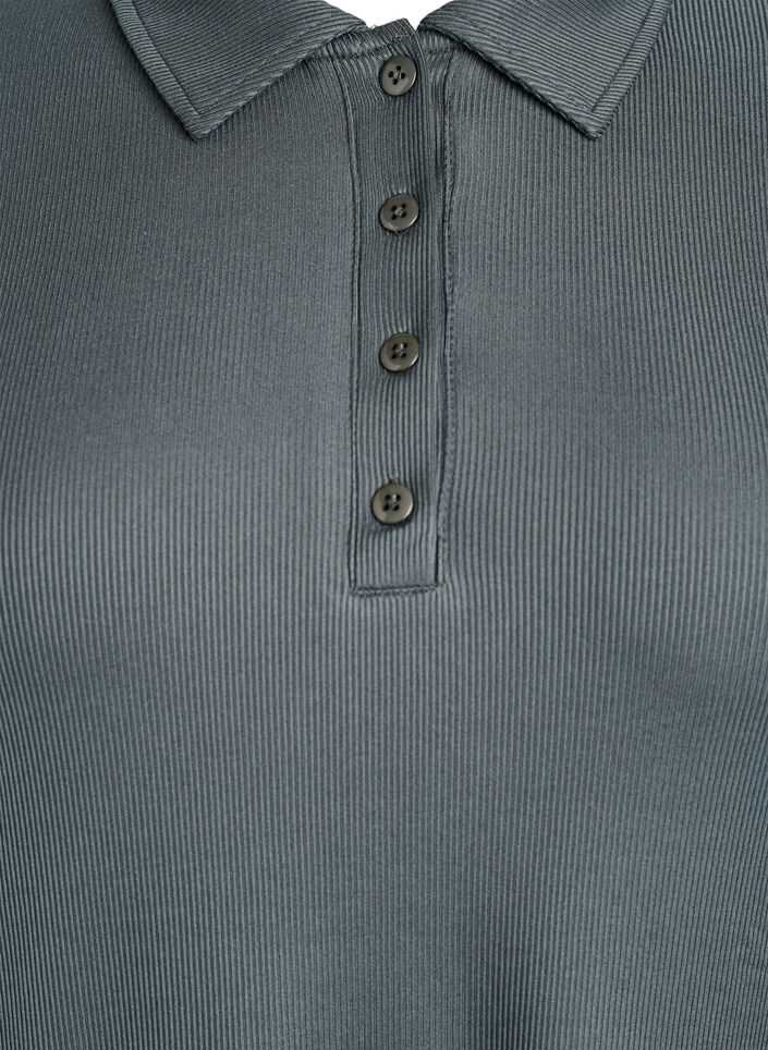 Poloskjorte i myk ribb med lange ermer, Grønn, Packshot image number 2