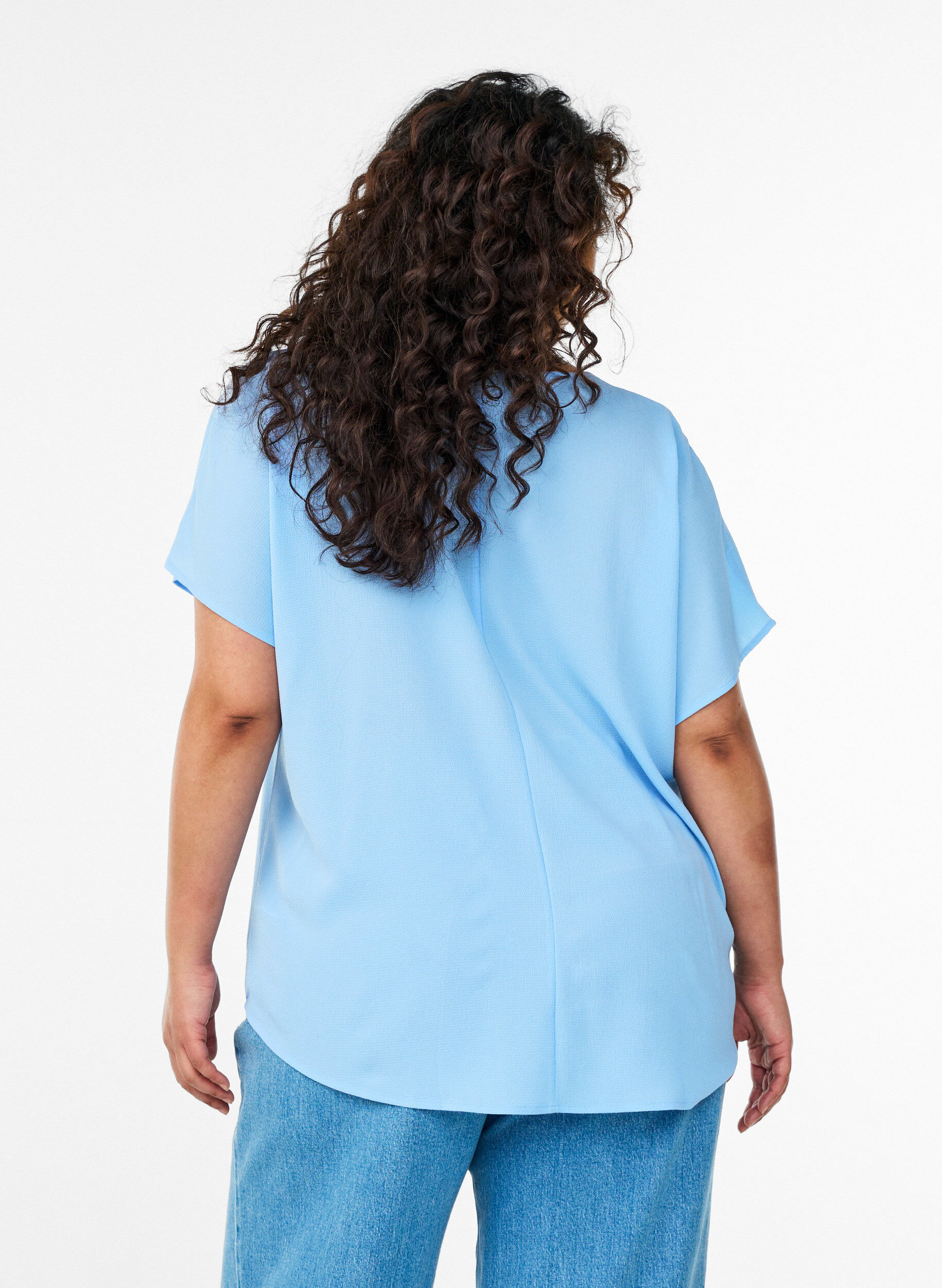 ZizziBluse med korte ermer og rund hals, Bl&aring;, Model image number 2