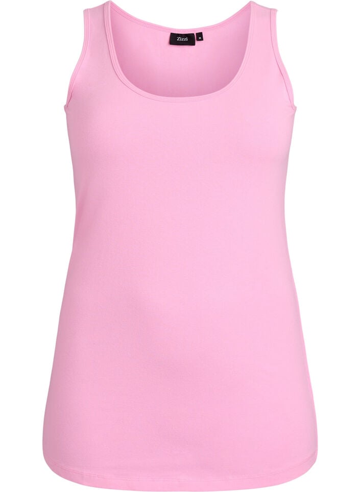 Ensfarget basic topp i bomull, Rosa, Packshot image number 0