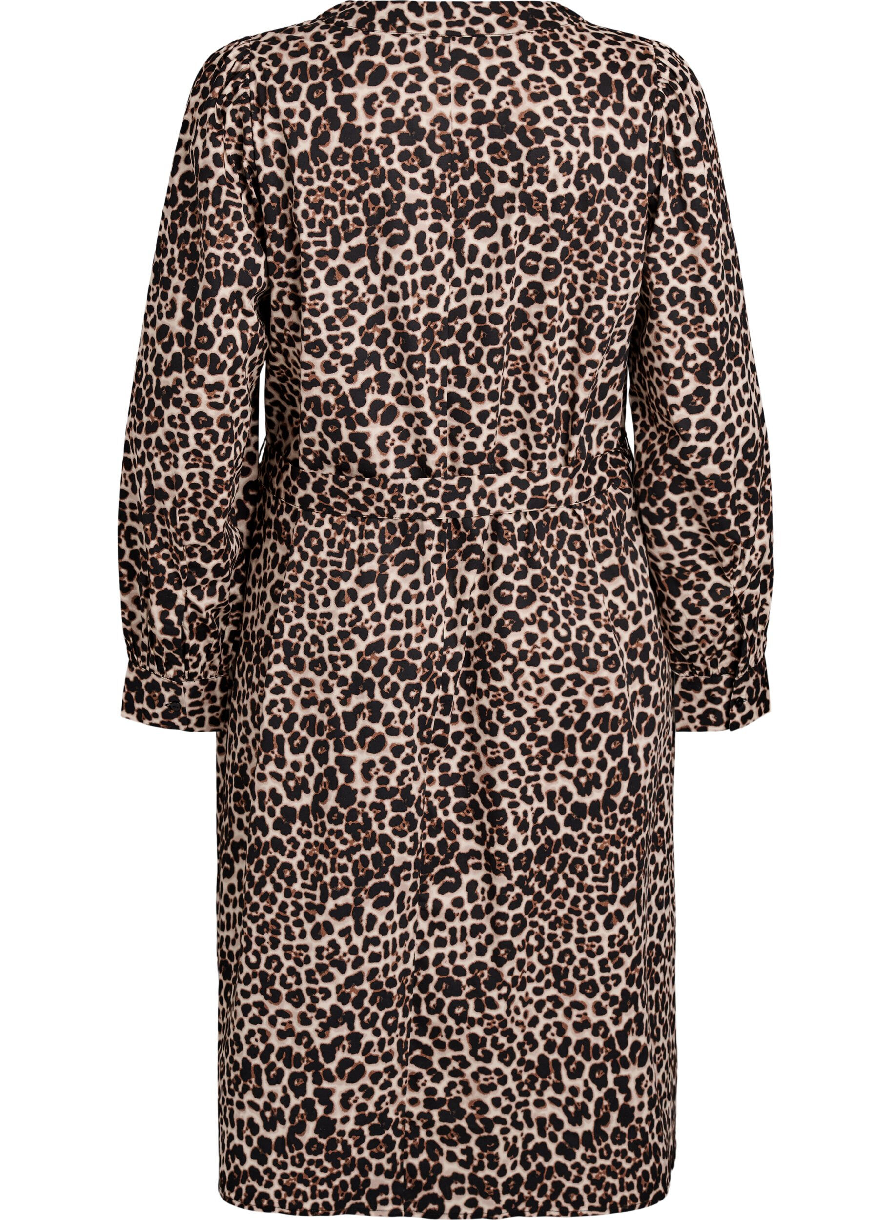 Zizzi Kjole i &oslash;kologisk bomull med knytebelte, Brun, Packshot image number 1