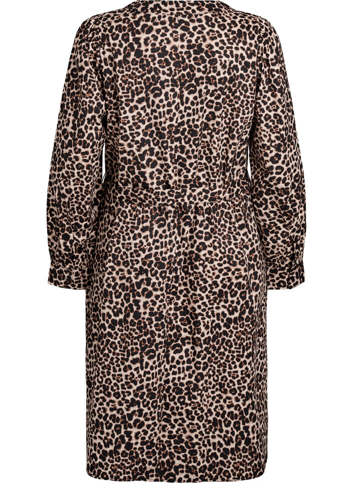 Kjole i økologisk bomull med knytebelte, Brun, Packshot image number 1