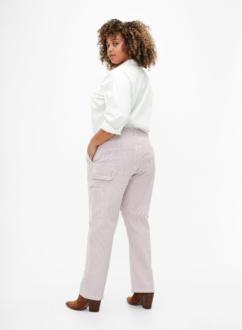 Stripete cargojeans med rett passform, Rose White Stripe, Model image number 1