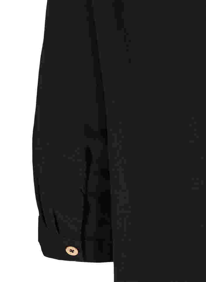 Viskosebluse med knapper og V-hals, Black, Packshot image number 3
