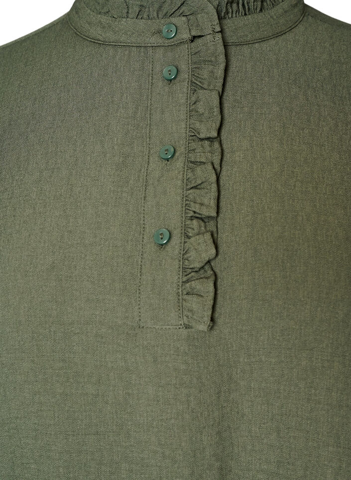 Viskosetunika med volanger og knapper, Gr&oslash;nn, Packshot image number 2