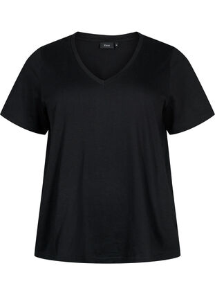 Kortermet basic T-skjorte med V-hals, Black, Packshot image number 0